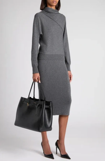 Tom Ford Wrap Collar Cashmere Blend Sweater In Gray