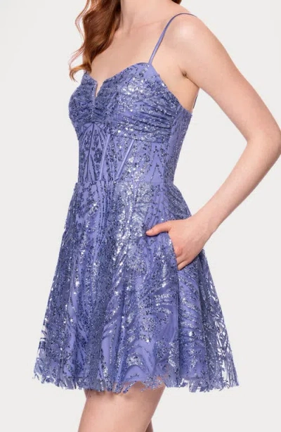 Blondie Nites Juniors' Short Corset Glitter Party Dress In Blue