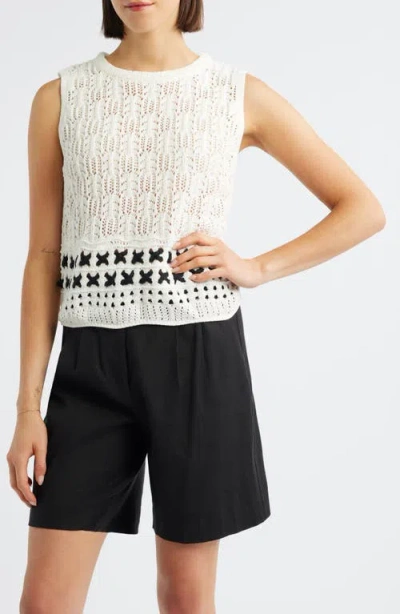 Bobeau Sleeveless Open Stitch Sweater Tank In Multi