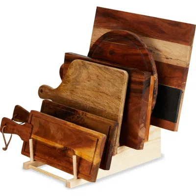 Twine Tiered Pine Cheese Board Display In Brown