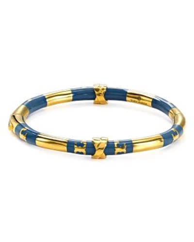 Tory Burch Oro Stripe Bangle Bracelet In Teal