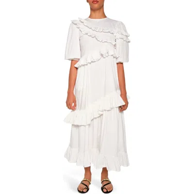 The Lulo Project Moon Dance Ruffle Maxi Dress In White