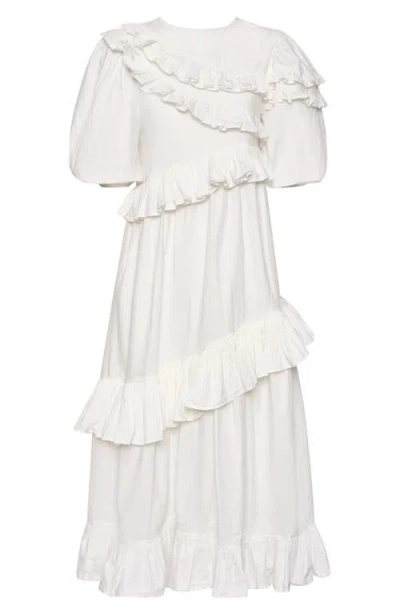The Lulo Project Moon Dance Ruffle Maxi Dress In White