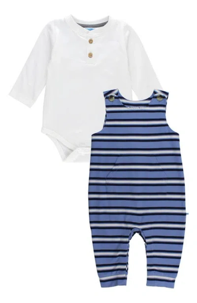 Ruggedbutts Stripe Romper & Henley Bodysuit Set In Blue