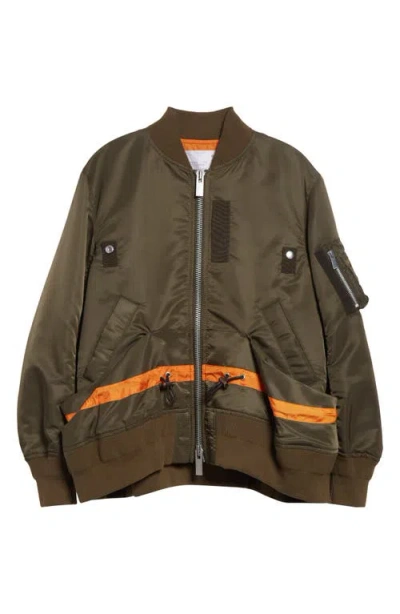 Sacai Short Jacket With Khaki Base And Orange Stripe Detail In Gray