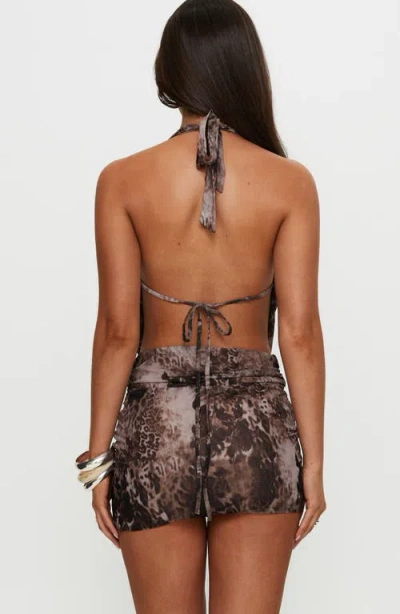 Princess Polly Tigress Mixe Print Plunge Halter Neck Mesh Minidress In Multi