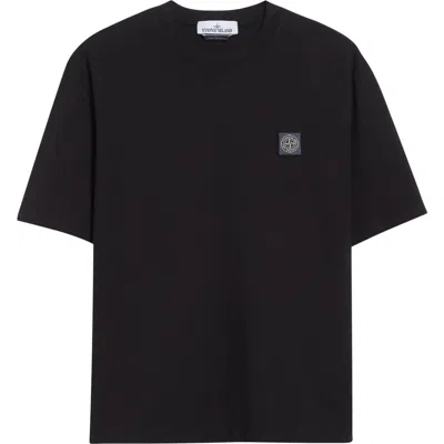 Stone Island Logo Cotton T-shirt In Black