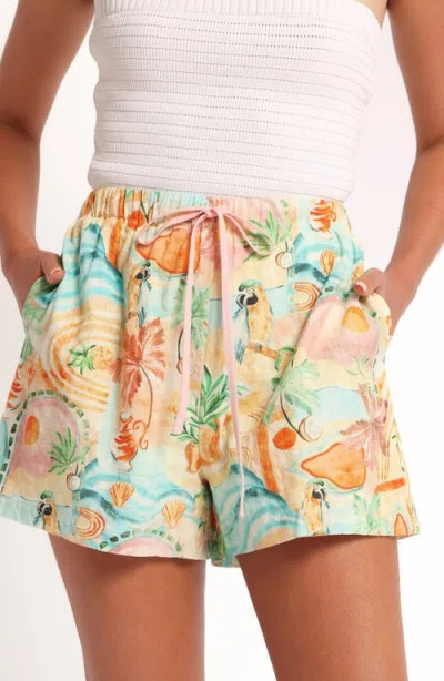 Petal And Pup Petal & Pup Caspian Island Print Pull-on Shorts In Green