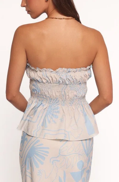 Petal And Pup Petal & Pup Elena Mixed Print Cotton Strapless Top In Blue