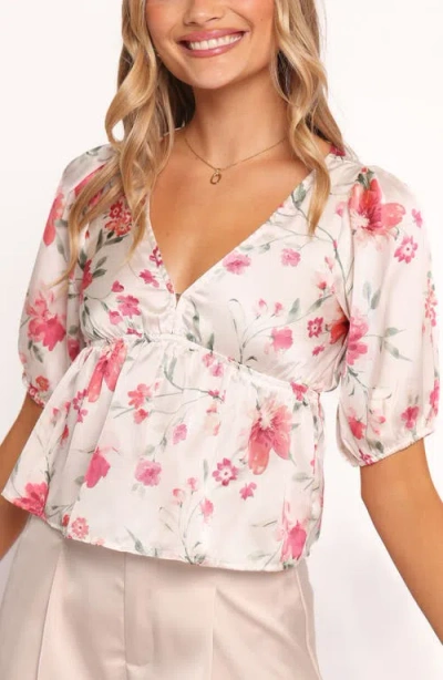 Petal And Pup Petal & Pup Tove Floral Puff Sleeve Peplum Top In Multi