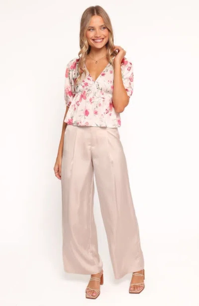 Petal And Pup Petal & Pup Tove Floral Puff Sleeve Peplum Top In Multi