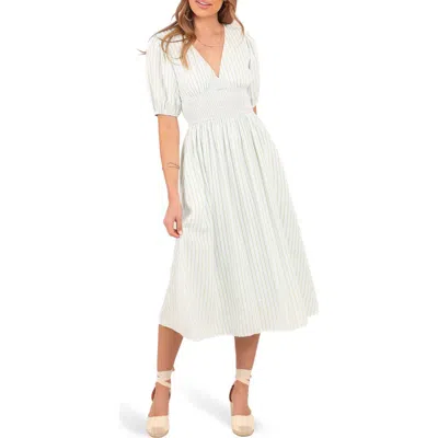 Petal And Pup Petal & Pup Ronnie Stripe Short Sleeve Midi Dress In White