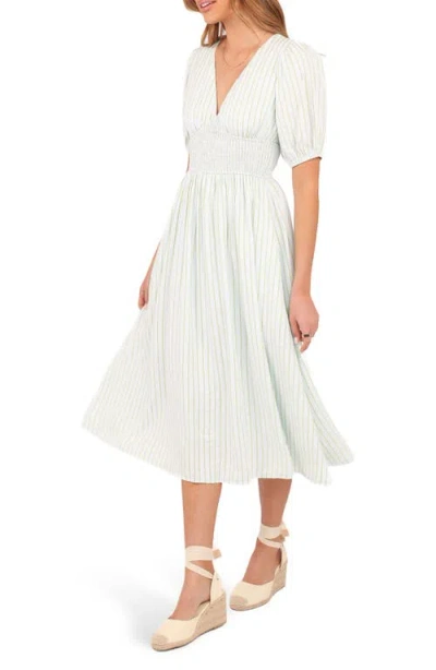 Petal And Pup Petal & Pup Ronnie Stripe Short Sleeve Midi Dress In White