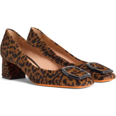 Santoni Leopard Block Heel Buckle Pumps In Brown