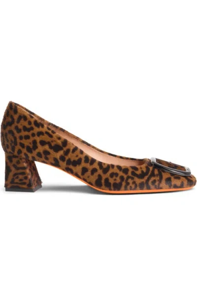 Santoni Leopard Block Heel Buckle Pumps In Brown
