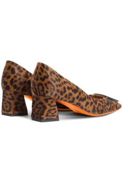 Santoni Leopard Block Heel Buckle Pumps In Brown