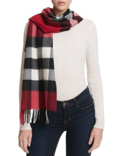 Shop Burberry Mega Check Cashmere Scarf In Parade Red Check