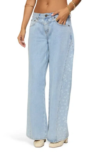 Edikted Floral Panel Low Rise Wide Leg Jeans In Blue