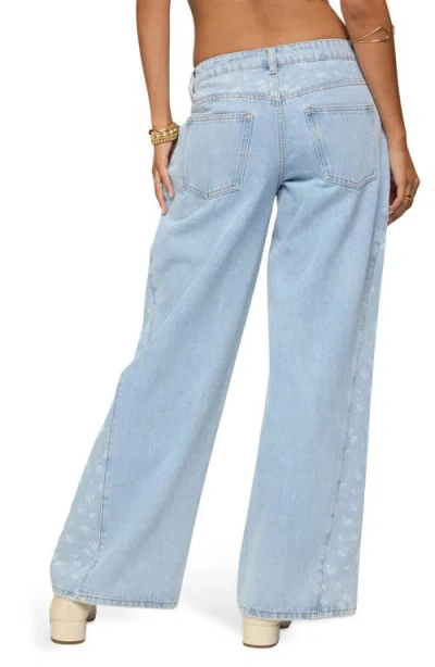 Edikted Floral Panel Low Rise Wide Leg Jeans In Blue