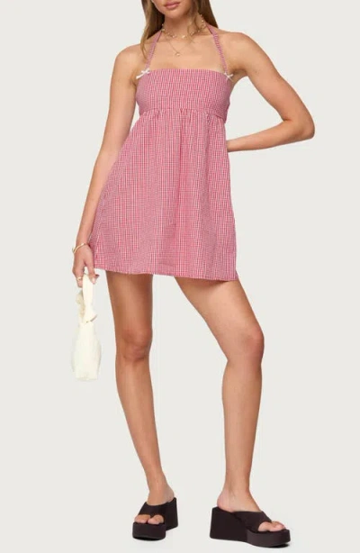 Edikted Rina Gingham Halter Mini Dress In Pink