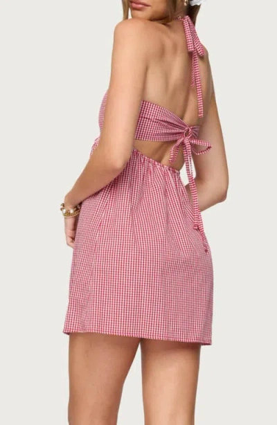 Edikted Rina Gingham Halter Mini Dress In Pink