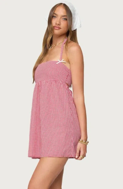 Edikted Rina Gingham Halter Mini Dress In Pink