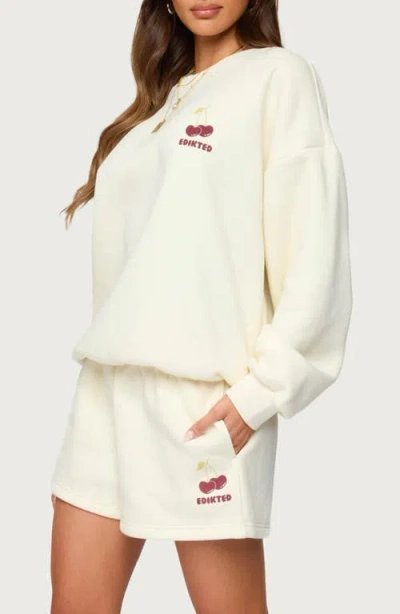 Edikted Cherry Babe Oversize Sweatshirt In White