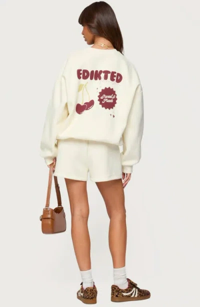 Edikted Cherry Babe Oversize Sweatshirt In White