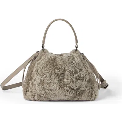 Brunello Cucinelli Shearling Mellow Small Bucket Bag In Brown