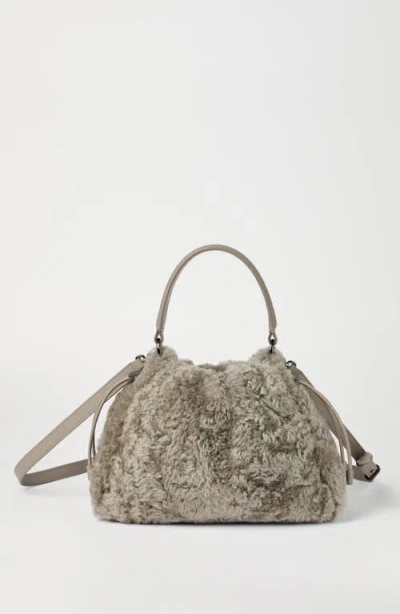 Brunello Cucinelli Shearling Mellow Small Bucket Bag In Brown