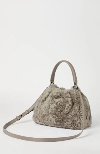 Brunello Cucinelli Shearling Mellow Small Bucket Bag In Brown
