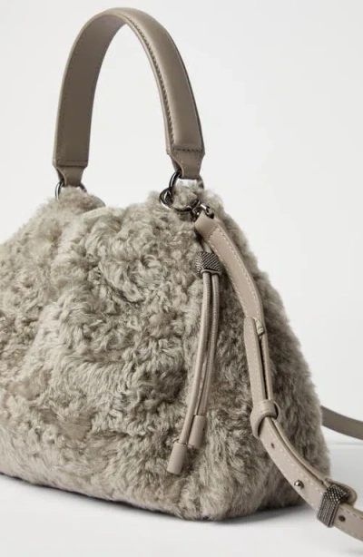Brunello Cucinelli Shearling Mellow Small Bucket Bag In Brown