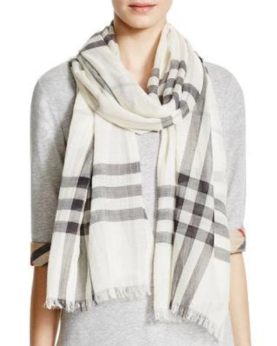 Shop Burberry Giant Check Wool & Silk Gauze Scarf In Natural White