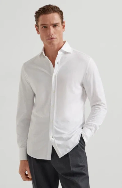 Brunello Cucinelli Men Basic Fit Twill Shirt With Button-down Collar In White