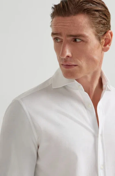 Brunello Cucinelli Men Basic Fit Twill Shirt With Button-down Collar In White