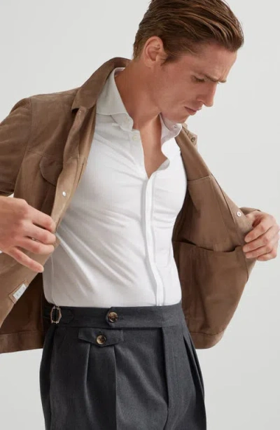 Brunello Cucinelli Men Basic Fit Twill Shirt With Button-down Collar In White