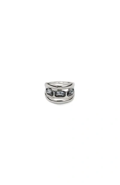 Unode50 Sterling Silver-plated Ring With 3 Grey Crystals In Metallic