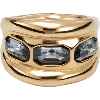 Unode50 Three Gray Faceted Crystal Metal Alloy Ring In Gold