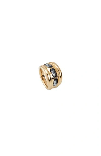 Unode50 Three Gray Faceted Crystal Metal Alloy Ring In Gold