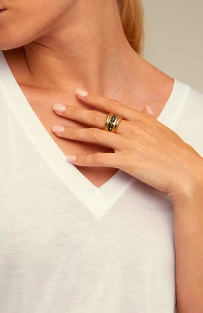 Unode50 Three Gray Faceted Crystal Metal Alloy Ring In Gold