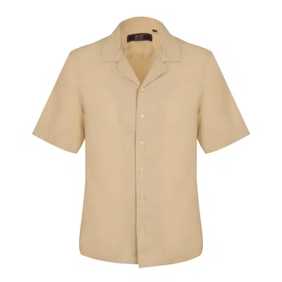 David Wej Men's Neutrals Hugo Linen Cuban Collar Shirt - Beige In Sand