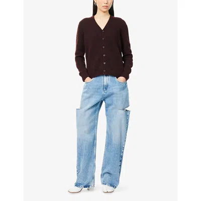 Maison Margiela Washed Wool Knit Cardigan In Brown