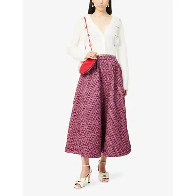 Alessandra Rich Tweed A-line High-waisted Midi Skirt In Purple