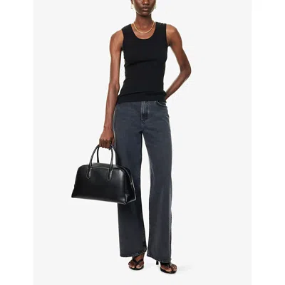 Agolde Womens Black Poppy Ribbed Stretch-woven Top In Black