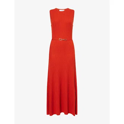 Gabriela Hearst Meier Belted Ribbed Wool And Cashmere-blend Midi Dress In Orange