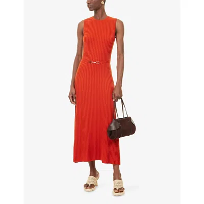 Gabriela Hearst Meier Belted Ribbed Wool And Cashmere-blend Midi Dress In Orange