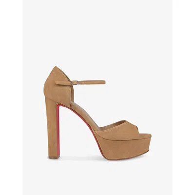 Christian Louboutin Sandaloo 130 Suede Platform Sandals In Brown