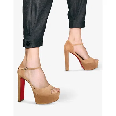 Christian Louboutin Sandaloo 130 Suede Platform Sandals In Brown
