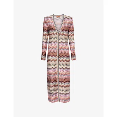 Missoni Womens Multicolor Chevron Metallic-knit Long Cardigan In Multi