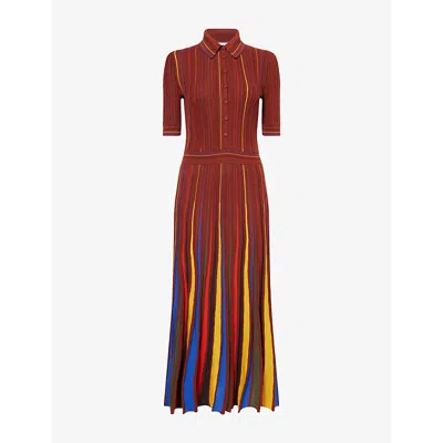 Gabriela Hearst Calypso Pinstripe Knit Midi Dress Burnt Sienna Merino Wool In Burgundy
